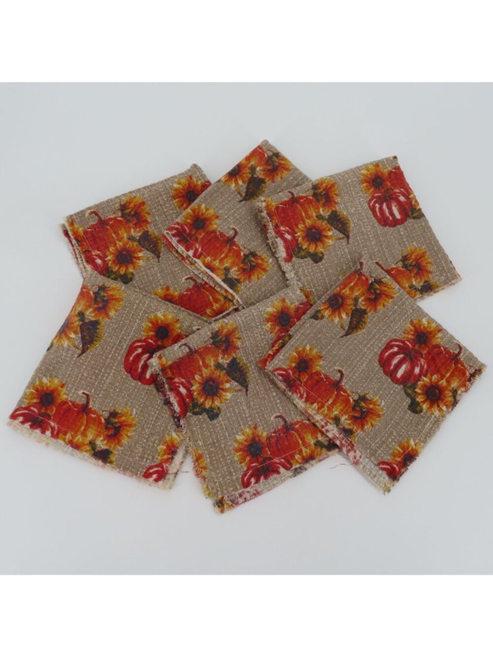 The Farmhouse Rachel Ashwell 6 Waffle Fabric Sunflower Pumpkin Fabric Napkins - Picture 7 of 8